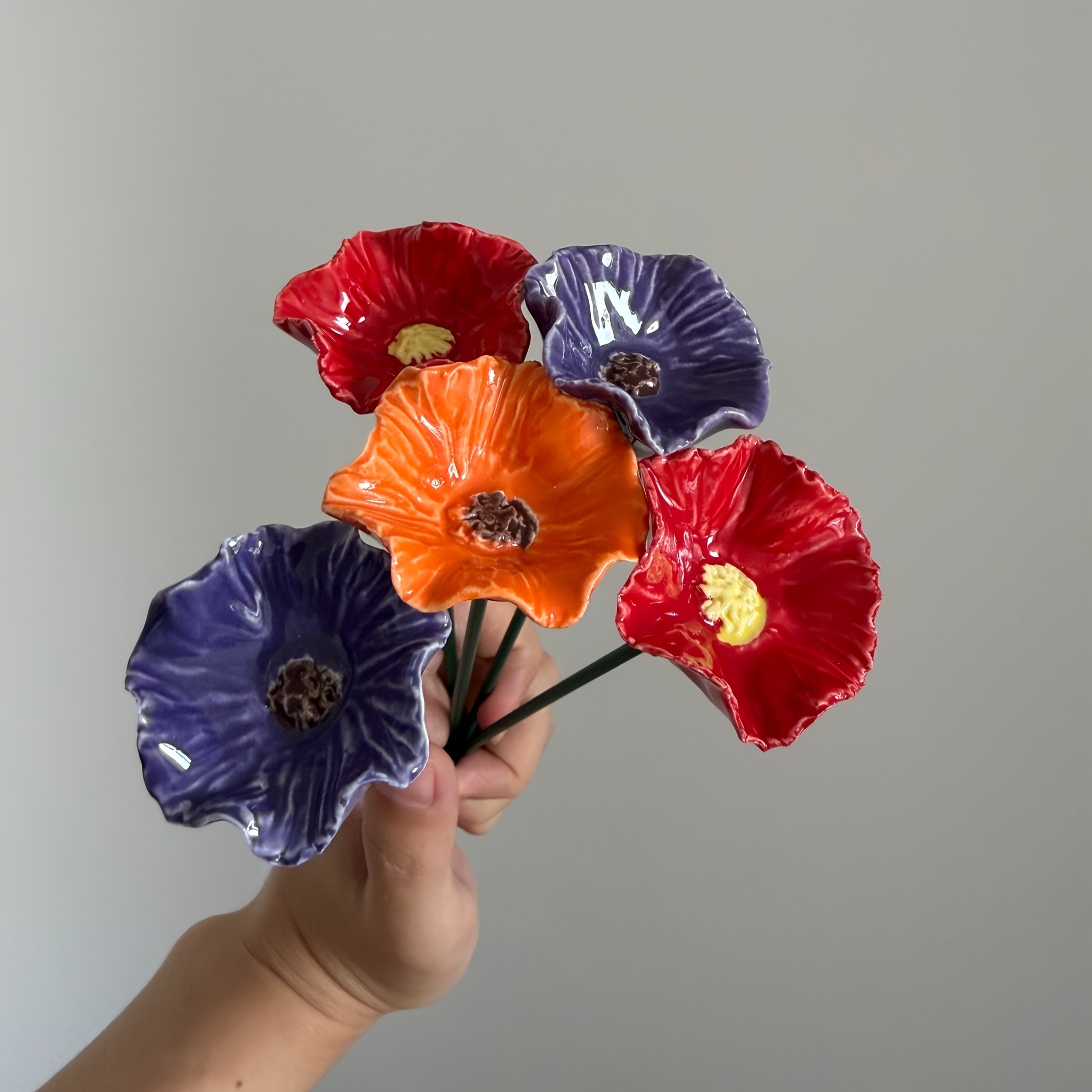 TEMU 5pcs Handmade Ceramic Poppy Flower Vase Suitable For Garden, Lawn And Decoration - Realistic Artificial , Suitable For Home, Balcony, Wedding,