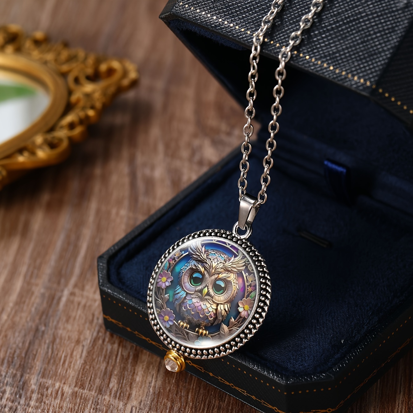 3pcs owl pattern jewelry set fashion earrings pendant necklace vintage glass alloy accessories perfect gift for   0