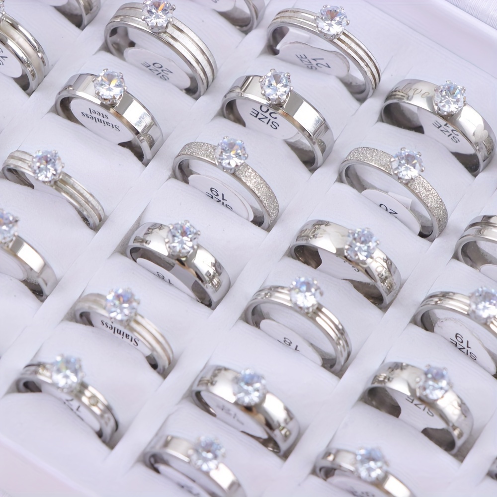 15pcs elegant mixed color stainless steel ring set with sparkling rhinestones   engagements anniversaries parties details 10