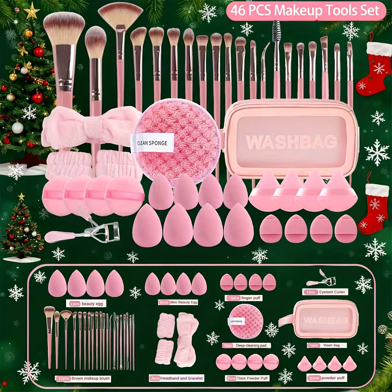 TEMU 46pcs Makeup Brush And Sponge Set Professional Makeup Brush Set Foundation Puff Cleaning Foundation Puff Makeup Tool Set