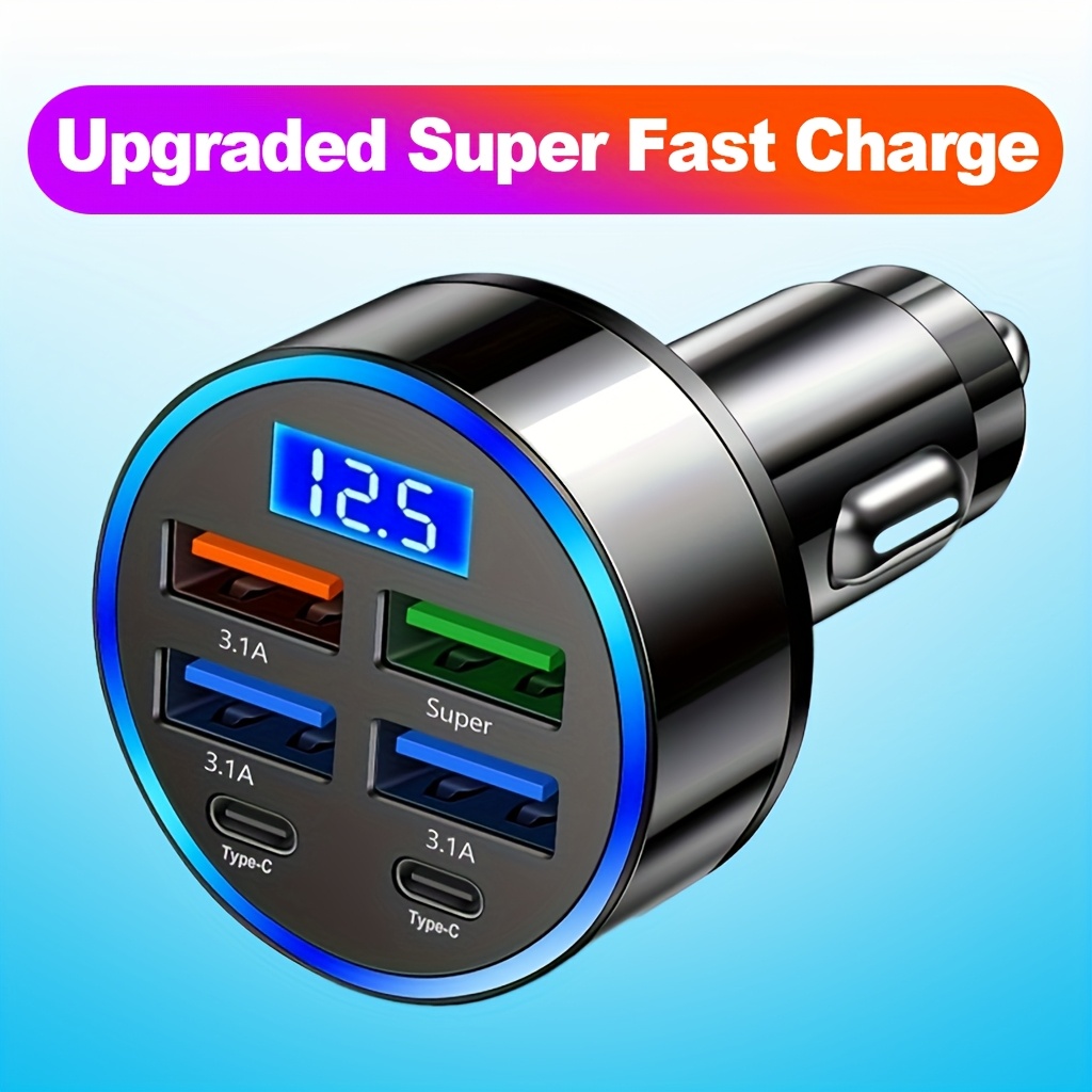   6 in 1 fast car charger with qc3 1 dual usb ports car power socket and   for iphone 17 16 15 pro max xiaomi huawei samsung and oneplus