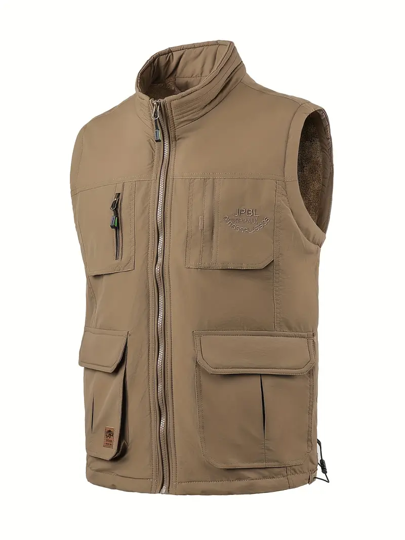 Nylon Men's Plus Fleece Thick Warm Full Zip Sleeveless Vest - Temu