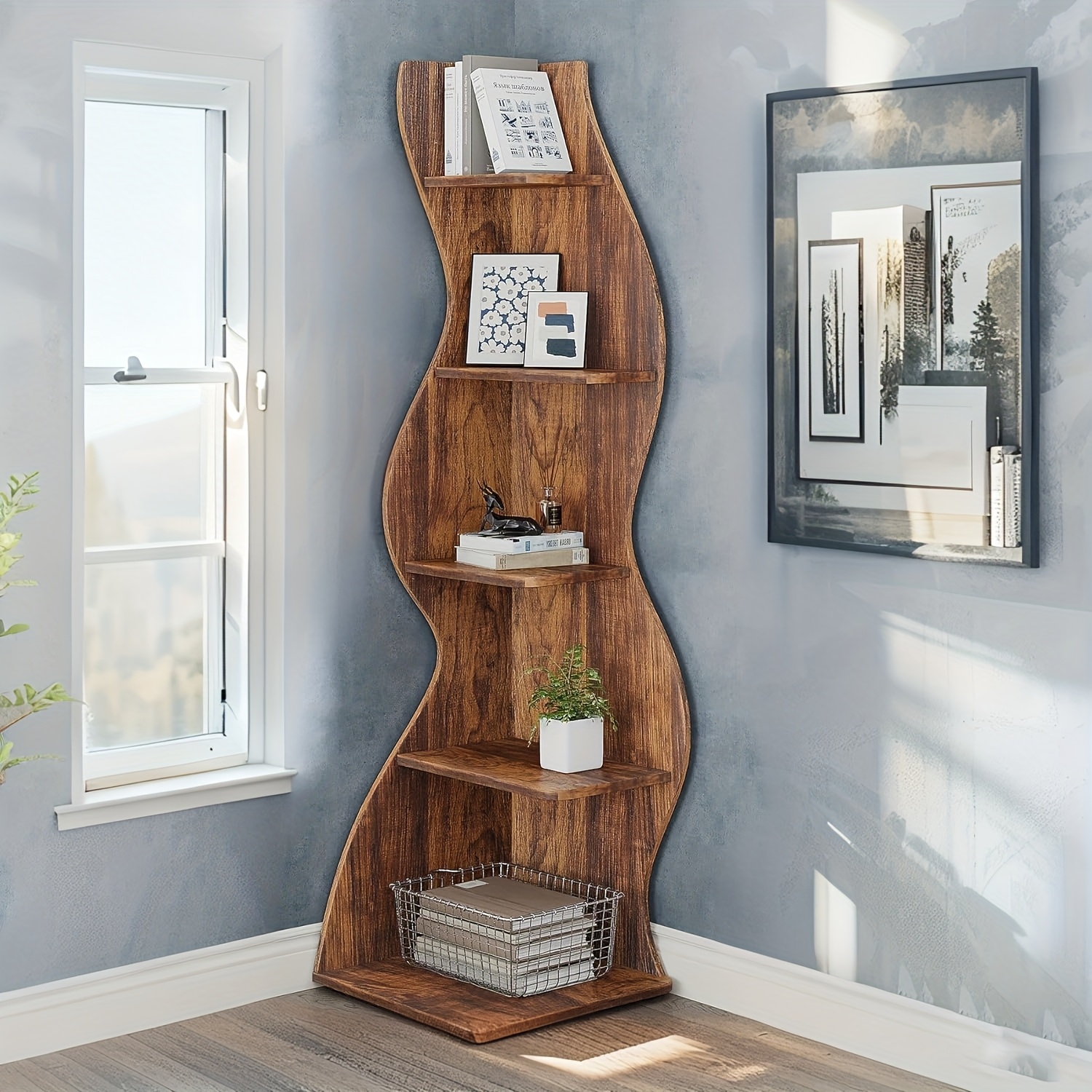 Corner Shelf Modern 5-Tier Wall Corner Bookshelf