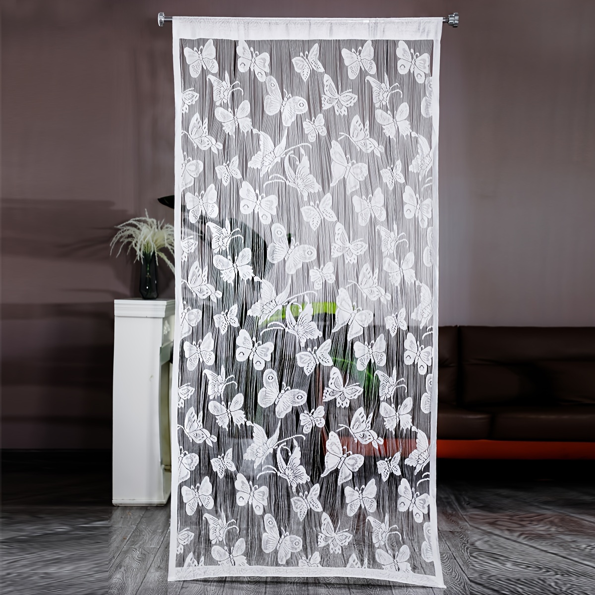 1pc, Classic Net Curtain With Design, Machine Washable, Includes Eyelets, Suitable For Bedroom, Seasonal, Polyester Fabric, Animal Print