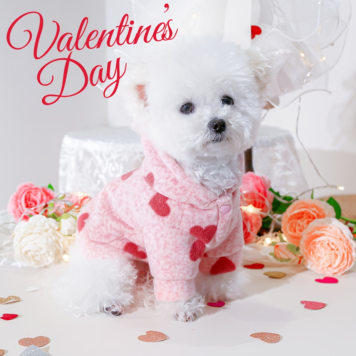 

Valentine's Day Cute Hoodie For Small Dogs - Teddy, Bichon, Pomeranian Puppies - Polyester Knit Fabric, Snap Button Closure, Hand Wash Only - Pet Clothing