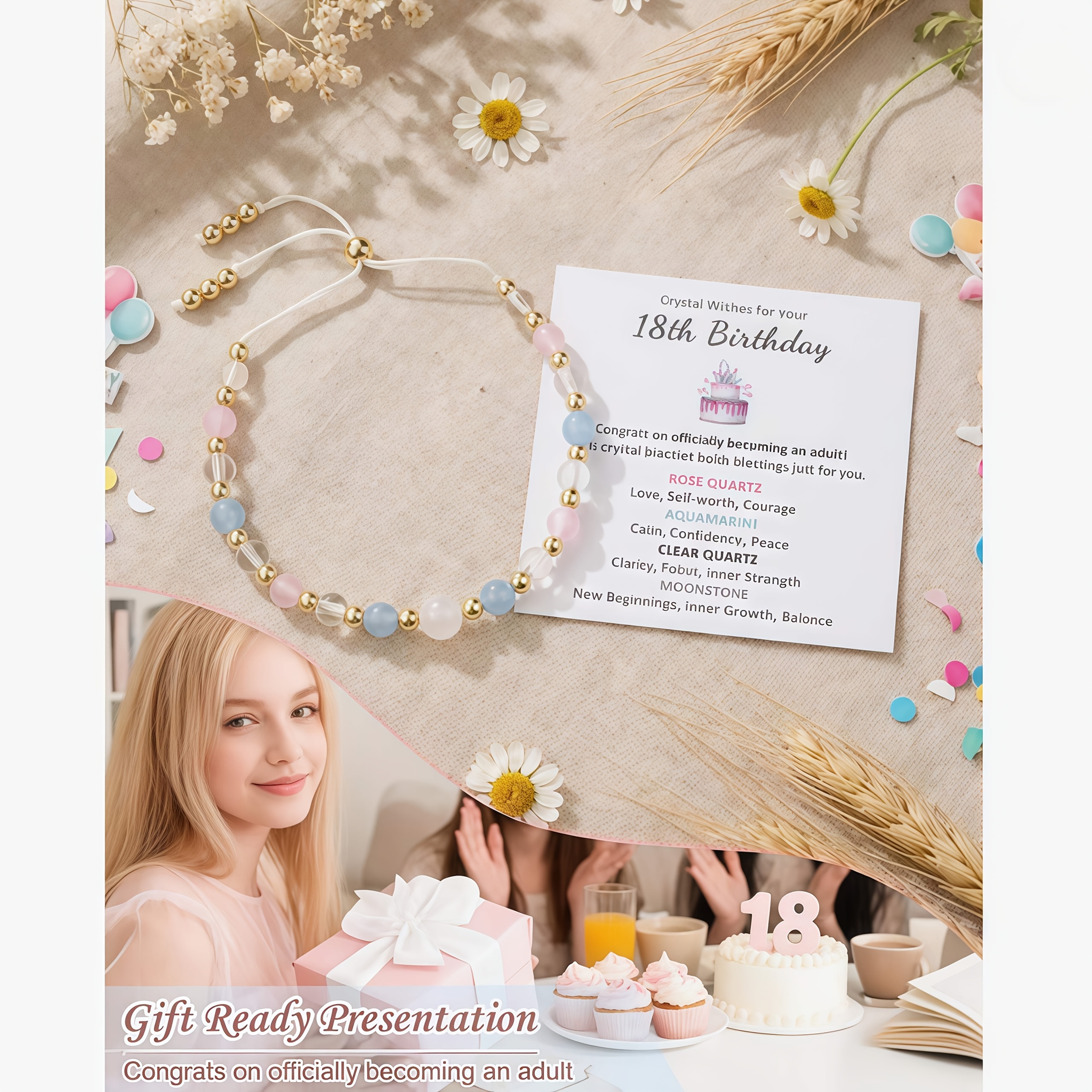 Natural Adjustable Bracelet with Aquamarine & Moonstone