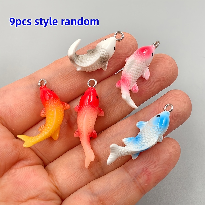 TEMU 9pcs Random Cute Koi Fish Pendants, Suitable For Making, Party Accessories, Earrings, Necklaces, Bags