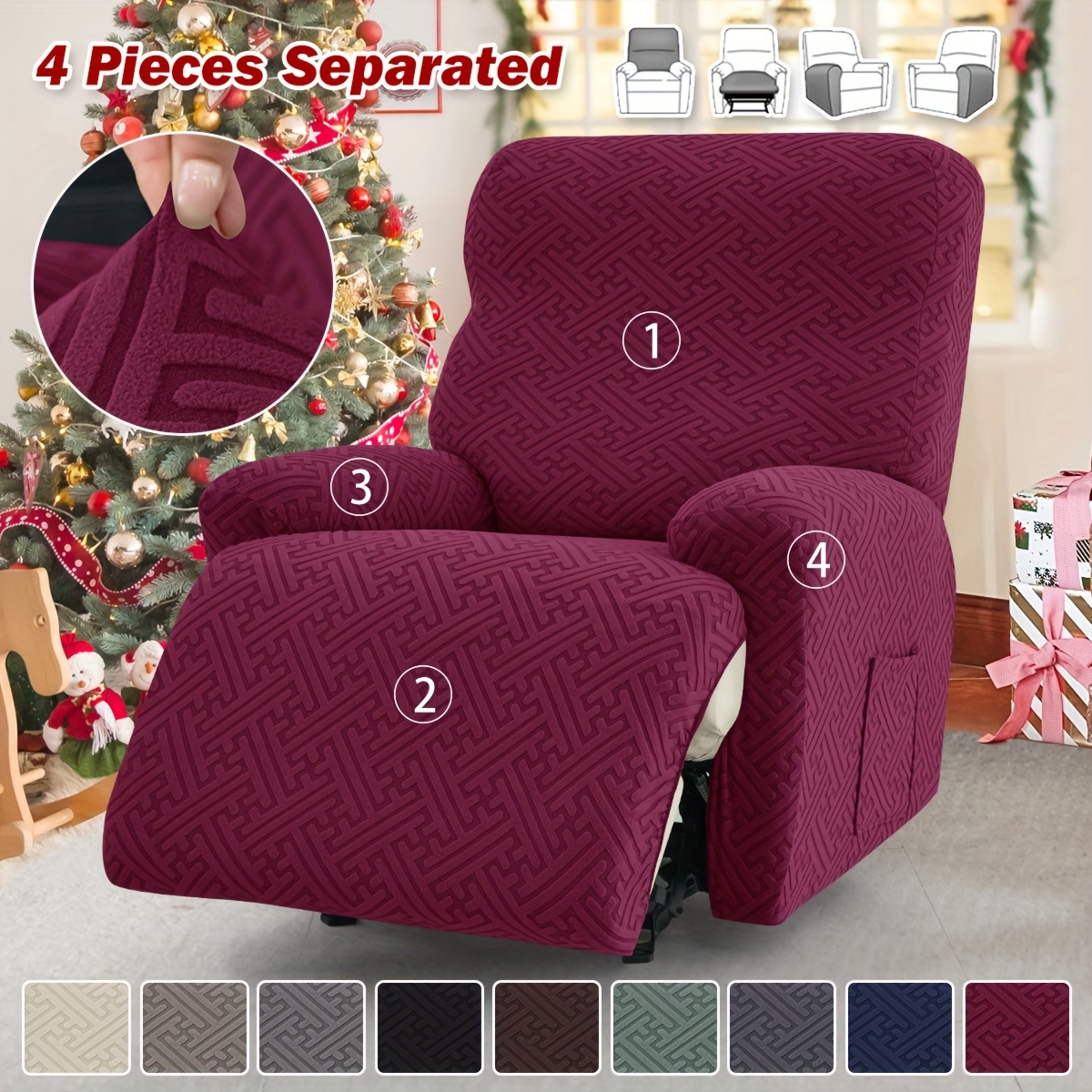 

Modern Jacquard Armchair Slipcover, Stretch Polar Fleece Fabric, 95% Polyester 5% Spandex, Machine Washable, , With Band Closure, For Single Seat Sofa, Fits Armchairs