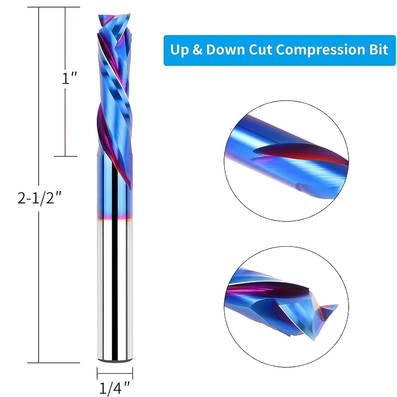 TEMU Fraises à défoncer à compression haut-bas, diamètre de coupe de pouce avec revêtement , queue de pouce en carbure , fraises d'extrémité CNC pour