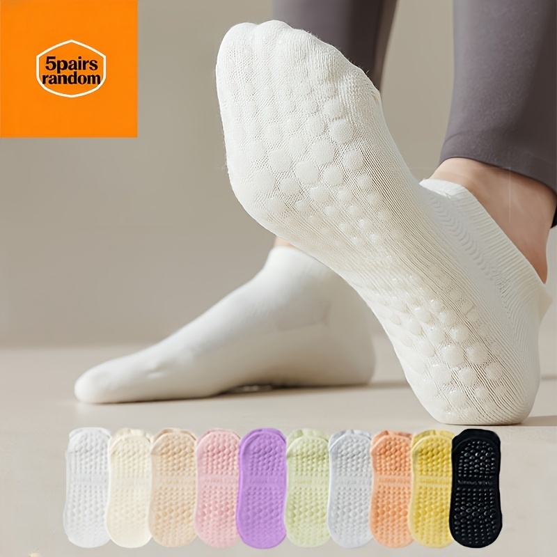 TEMU Lot de 5 paires de chaussettes d'été pour femme, aléatoires, en fine antidérapante, professionnelles, respirantes, pour sport, yoga et course à