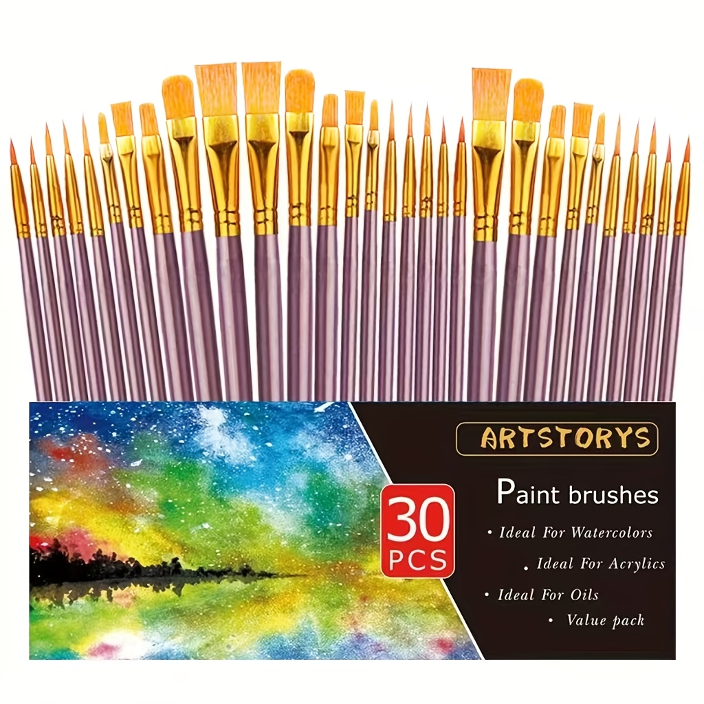 E-shop 30-teiliges Set Pinsel mit Kunststoffgriff, Nylon Pinsel, Aquarell, Ölmalerei, Künstlerbedarf für Weihnachten, Halloween, Thanksgiving, Malerei