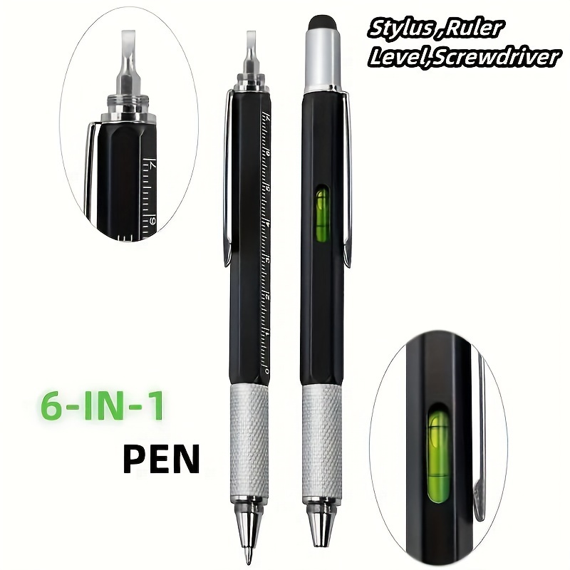 

1pc 6-in-1 Pocket Pen - Multitool With Built-in Level, Precision Screwdrivers, Stylus, And Ruler. , Compact, Repairs And Creative Tasks.