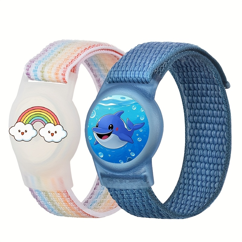 2 Braccialetti Impermeabili In Nylon Per AirTag Bambini, Antismarrimento Con Chiusura Velcro, Design Unicorno E Arcobaleno