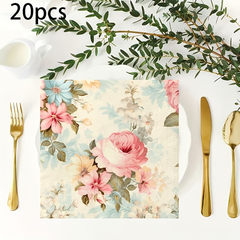 TEMU 20pcs/40pcs/60pcs, Serviettes de papier Boho Abeille et Fleurs, Serviettes de papier à la gouache Abeille et Marguerite 16.5Cm/6.5In, Serviettes