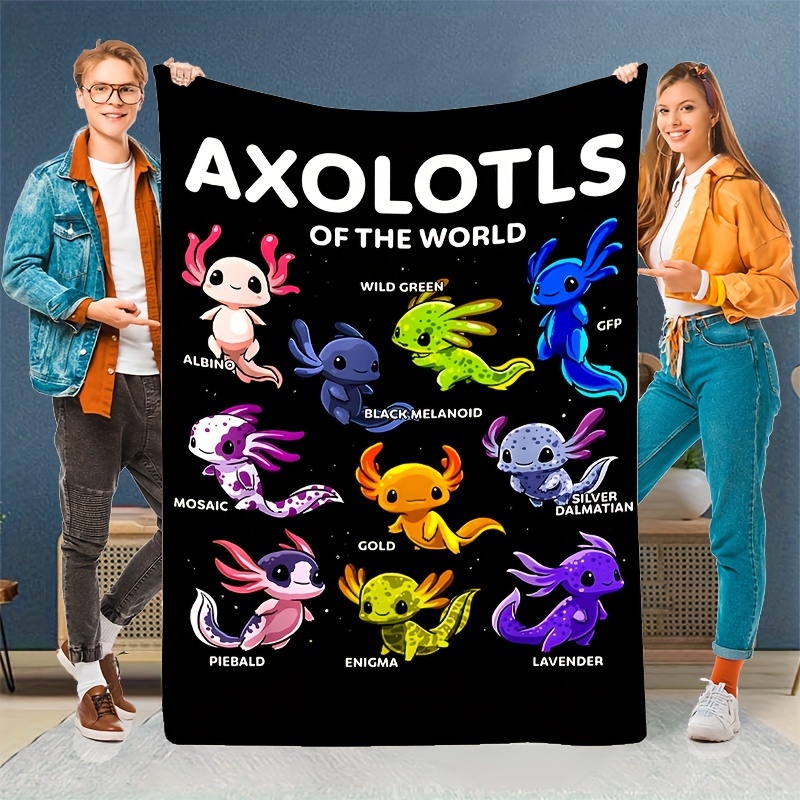 

Axolotl Themed Flannel Fleece Throw Blanket - Style, Machine Washable, Tear-resistant, Stain-resistant, Knitted Polyester, For Sofa, Bed, Office, Camping - Perfect Gift