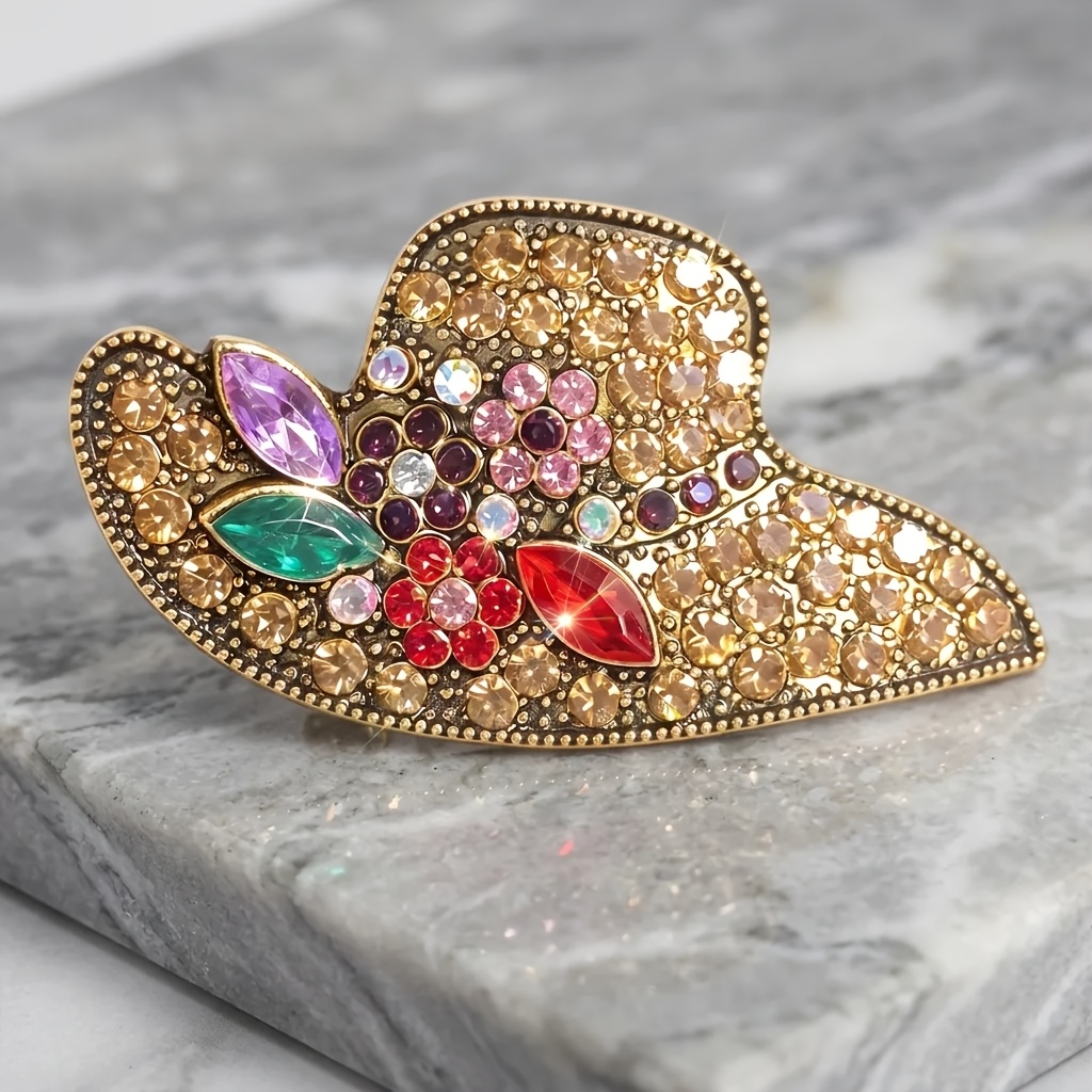 Retro Style Hat, Alloy Brooch With Sparkling Rhinestones, Elegant Temperament, Sweater Jacket, Dress Additions