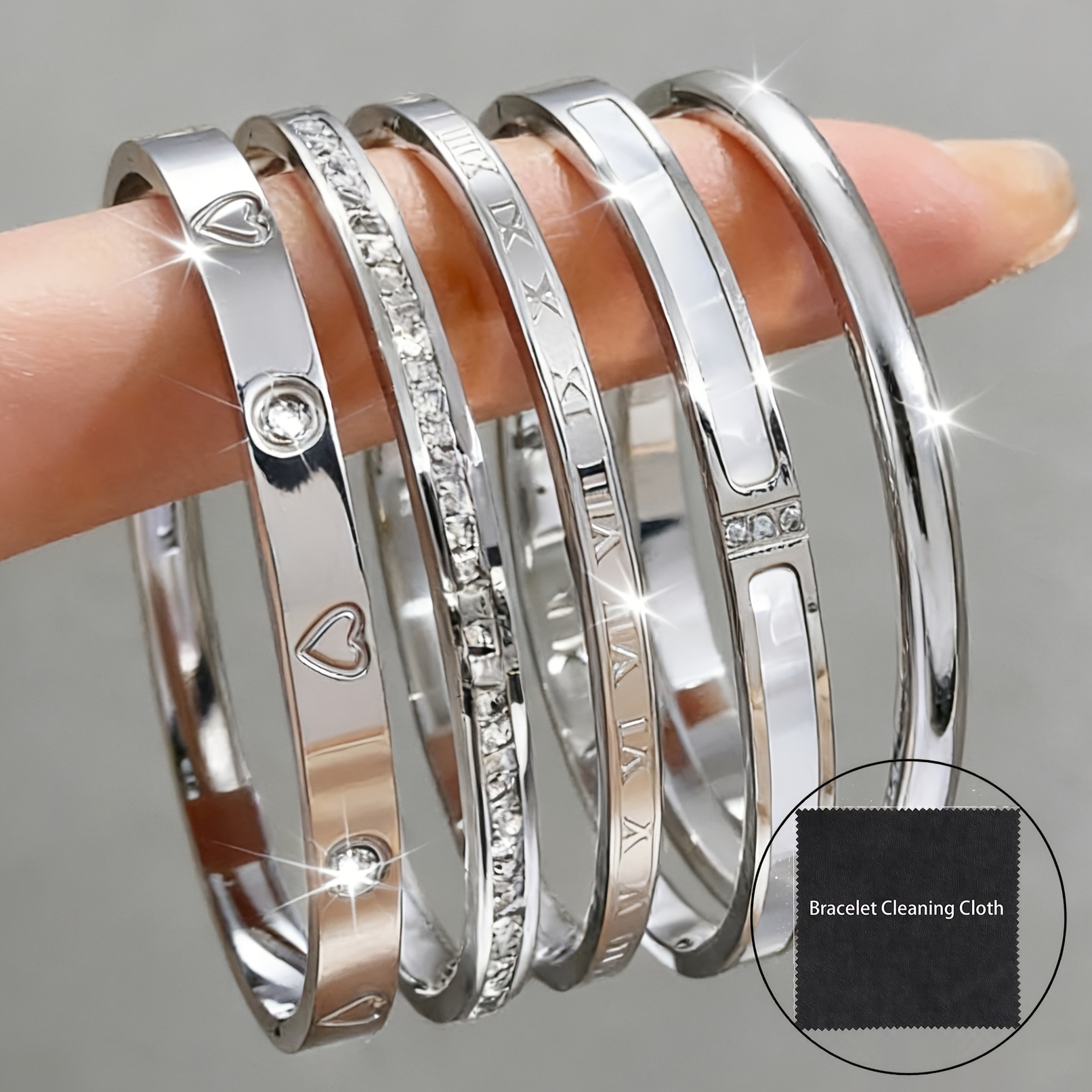 TEMU Exquisite Stainless Steel Bracelet, +1 Cleaning Cloth. Stylish Design, Perfect For Women. Suitable For Casual , Celebrations, Festivals,