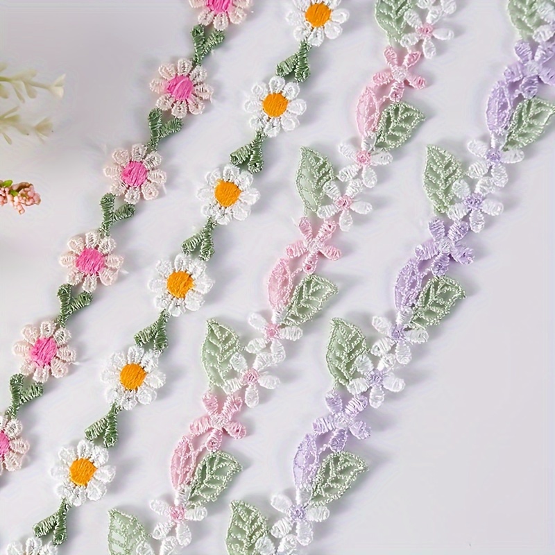 

Embroidered Sunflower And Daisy Lace Trim, 1 Yard, Decorative Ribbon For Clothing, Home Decor, And Crafts - Assorted Colors (pink, Orange, Purple, )