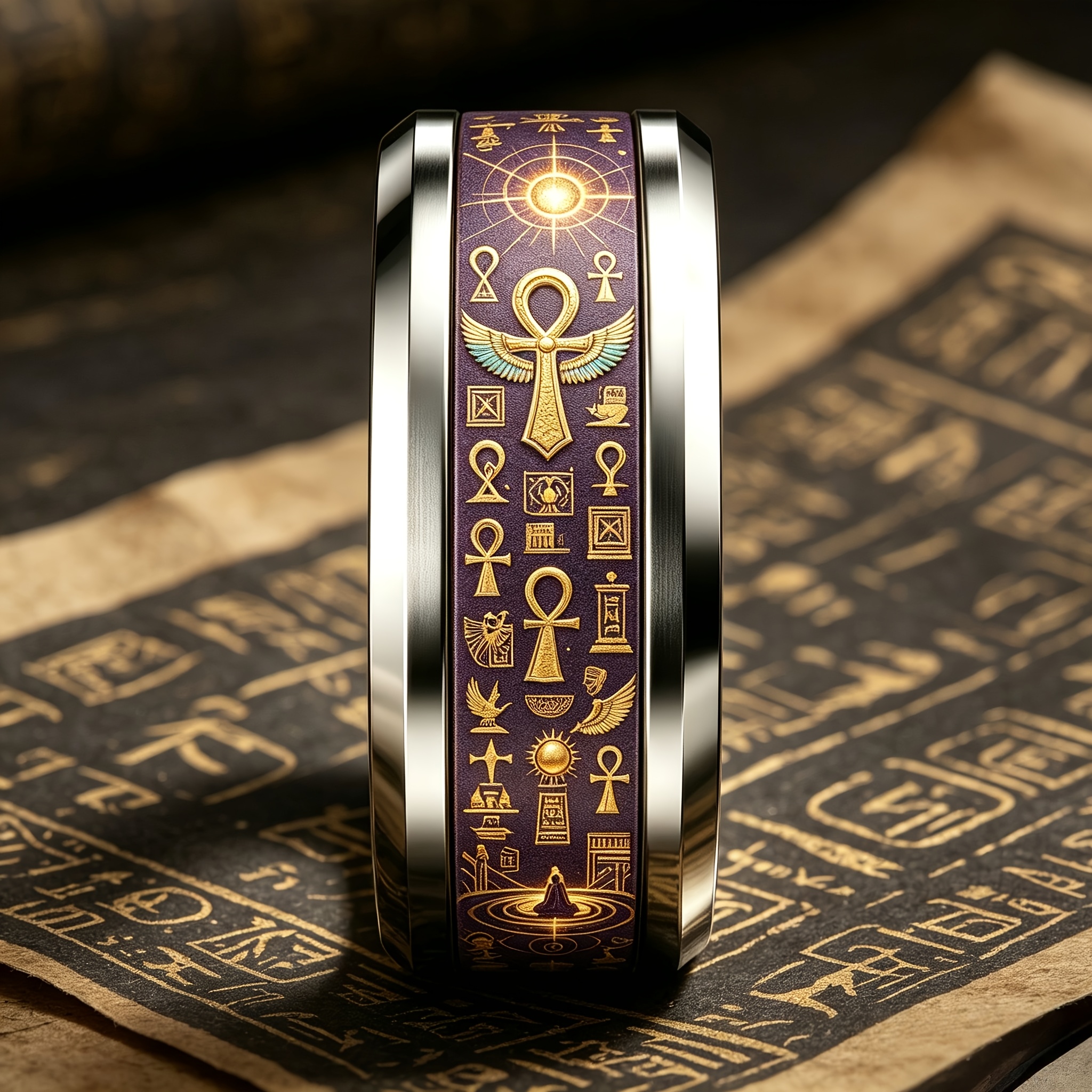Ancient Egyptian Ankh Life Symbol Plated Stainless Steel Ring