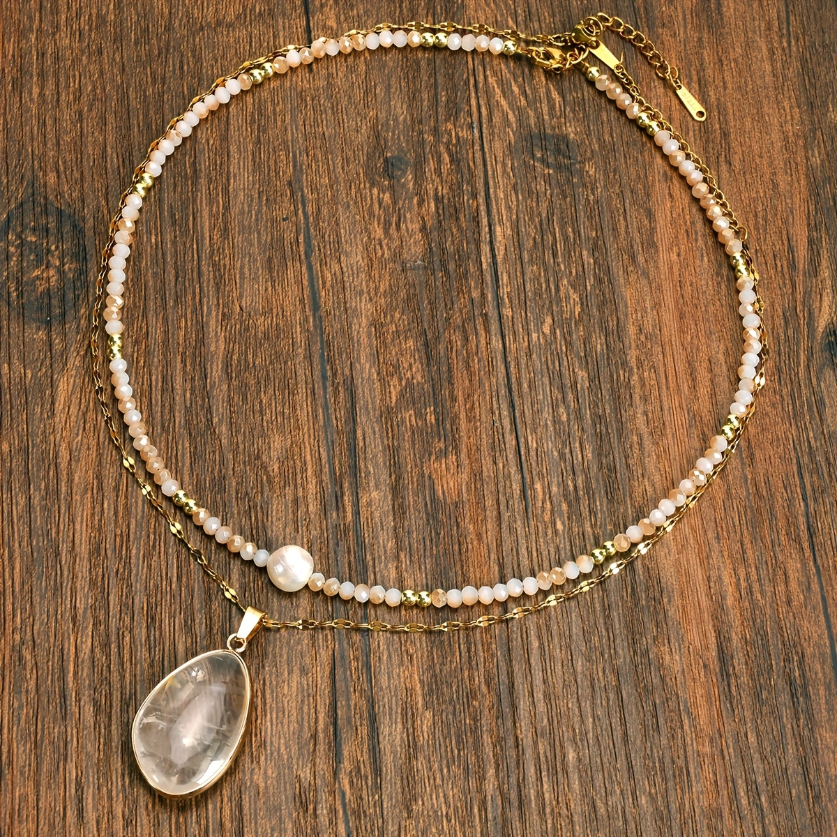Baroque Freshwater Pearl Necklace Quartz Pendant Necklace
