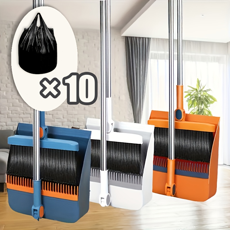 2pcs set 3-in-1 rotatable & foldable magnetic suction broom and dustpan with ergonomic handle, large heavy-duty head &   soft bristles - heavy-duty plastic construction for pet hair, carpets, hard floors - space-saving sweeping system (blue/orange/white) - ideal for home, office, commercial use - ideal for hardwood, tile, carpet floors -   & maintenance, foldable broom, long handle broom Product details 2