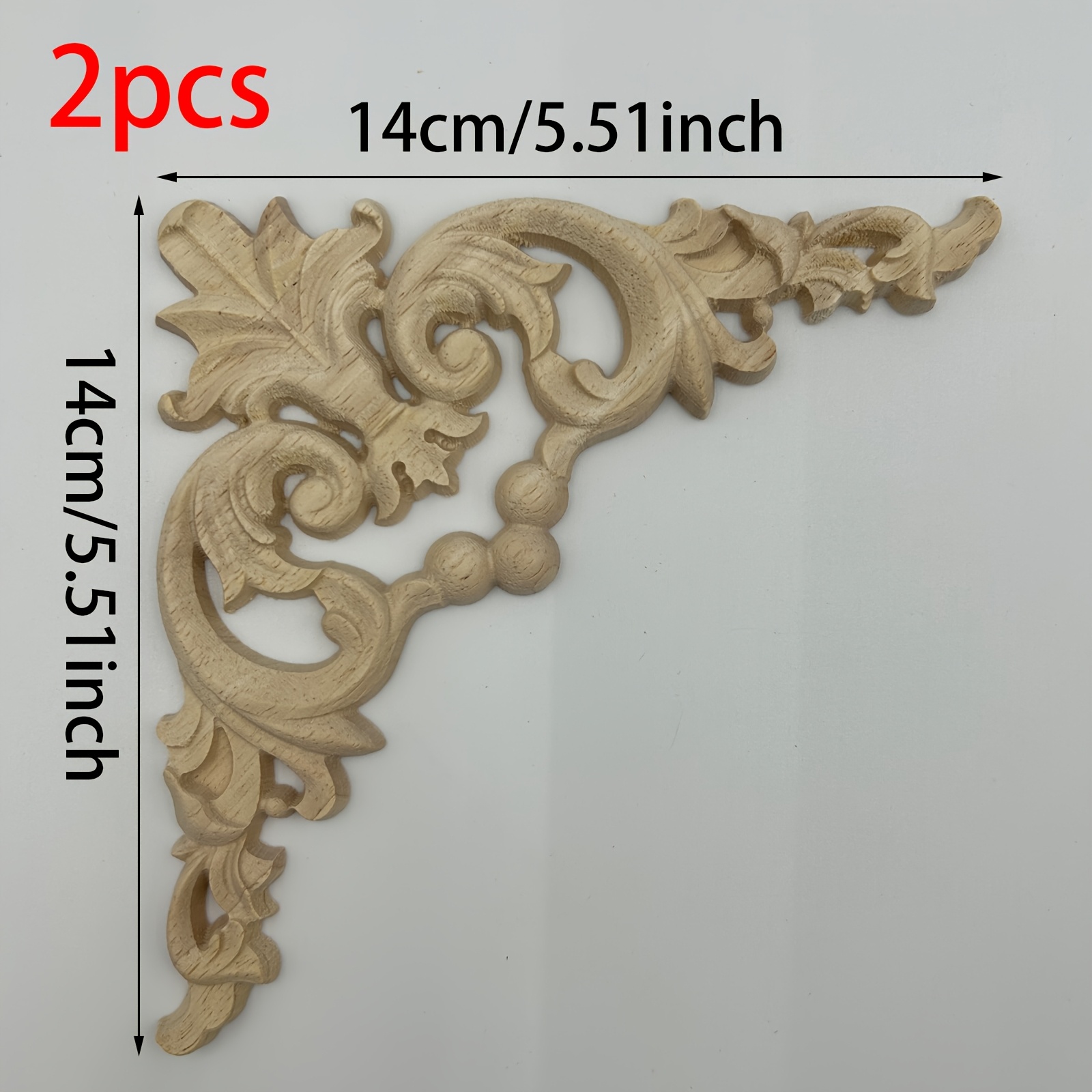 TEMU 2 pezzi di fiori angolari in legno massello intagliato, adesivi in legno massello, incisione in legno massello, /5.51 pollici, 20 cm/7.87