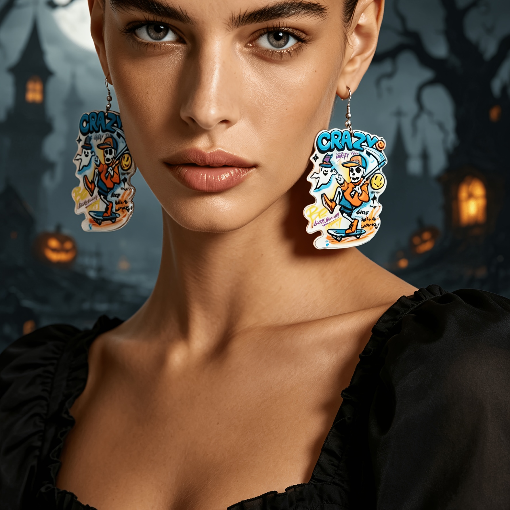 Stylish Graffiti-Style Cartoon Dangle Earrings