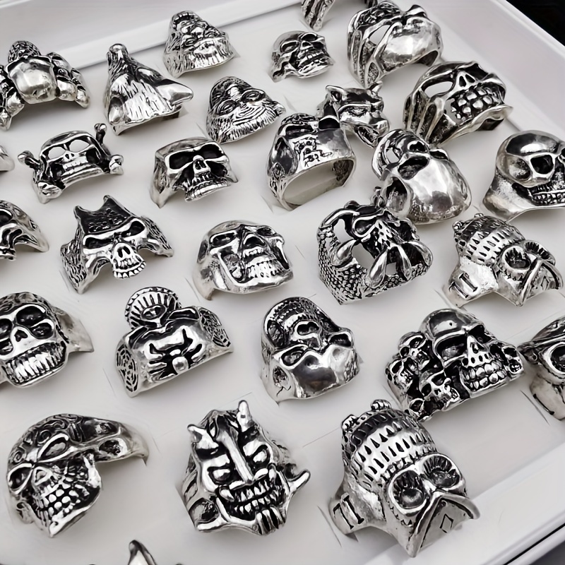 10pcs set skull   head claw ring set mixed style mixed color   details 2