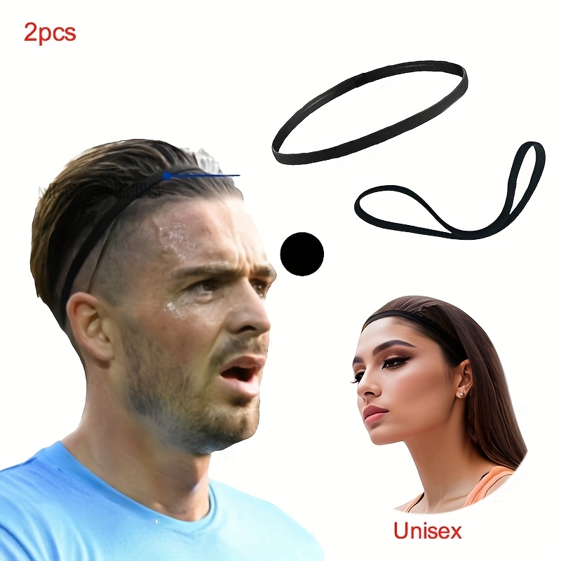 2pcs Black Sports Hair Bands - Non-Slip, Breathable, High-  Headbands for Running, Fitness, Yoga, Football, and Tennis -   for Athletic Hydration and Grip, Fitness Accessories | Minimalist Headband | Breathable Fabric