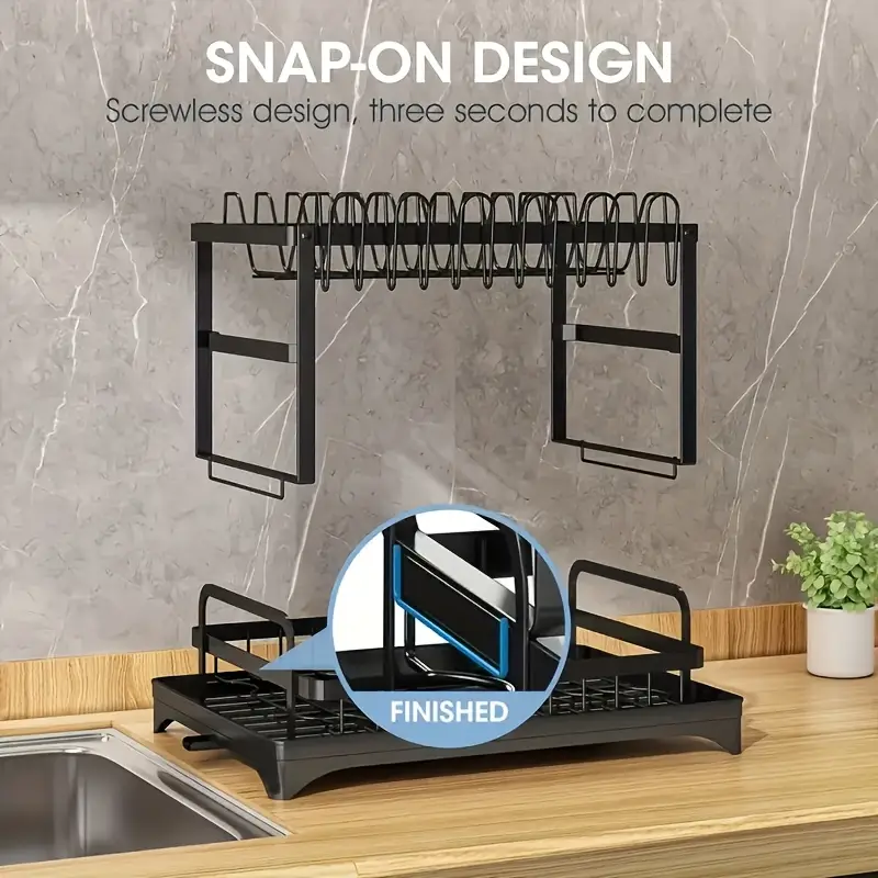 2 tier carbon steel dish rack with utensil holder cup hooks space saving double layer design for kitchen counter organization black white no electricity required dish drying rack sleek black durable kitchen rack dish drying rack Product details 5