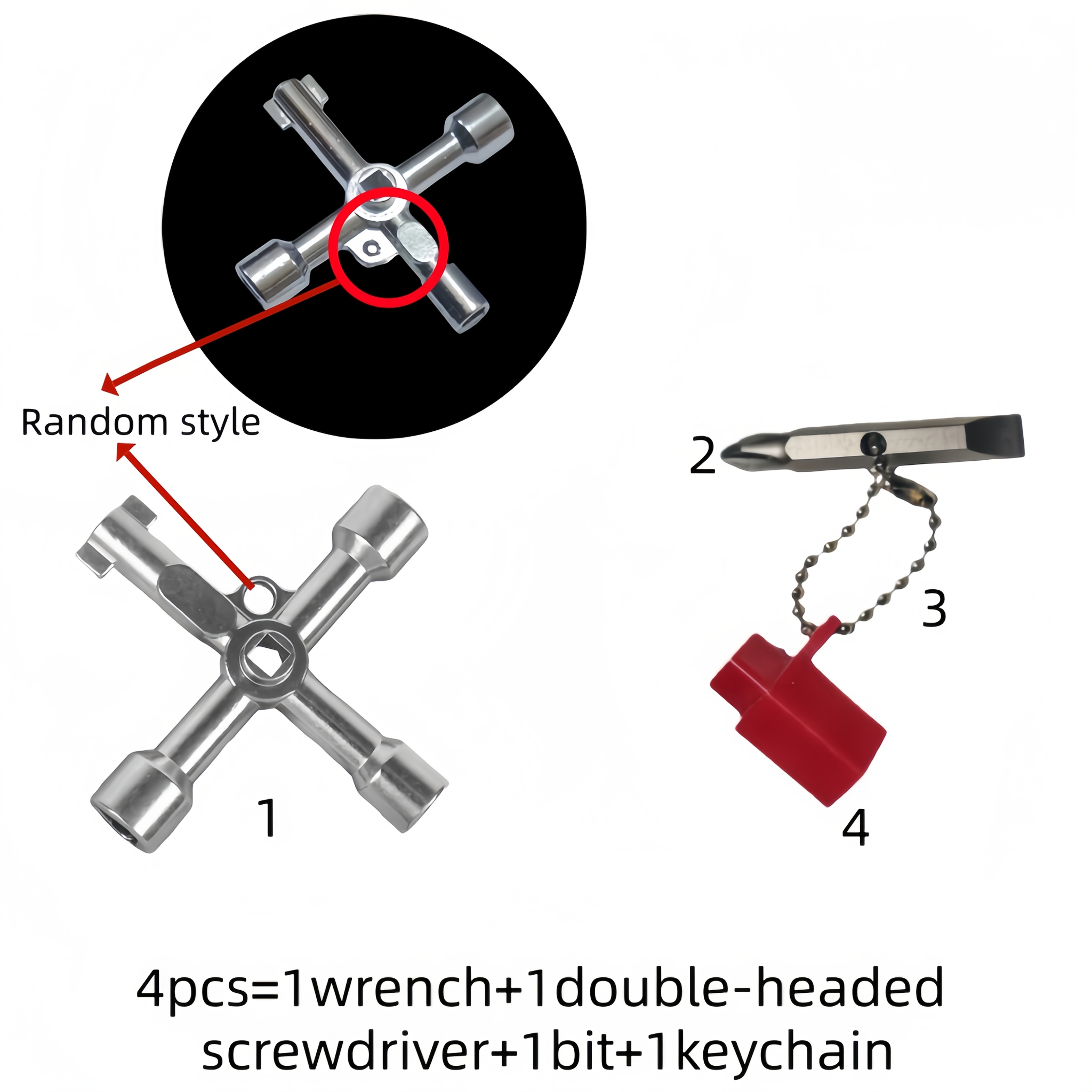 E-shop 4-teiliges Set: Schraubenschlüssel + Schlüsselanhänger + Bit + Doppelend-Schraubendreher, multifunktionaler Kreuzschlüssel aus Legierung,