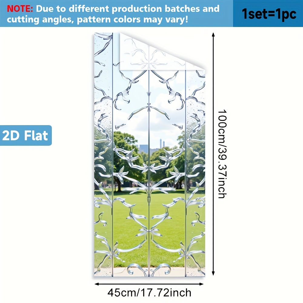 TEMU 2d Flat - 2d Flat - 1pc Of Window Film Featuring A Glass In A 2d Pattern. This Pvc Film Adheres To Glass Surfaces Without Glue And Measures