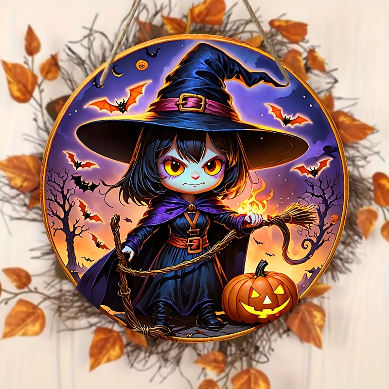 witch themed wooden wall decor 7 8 round halloween