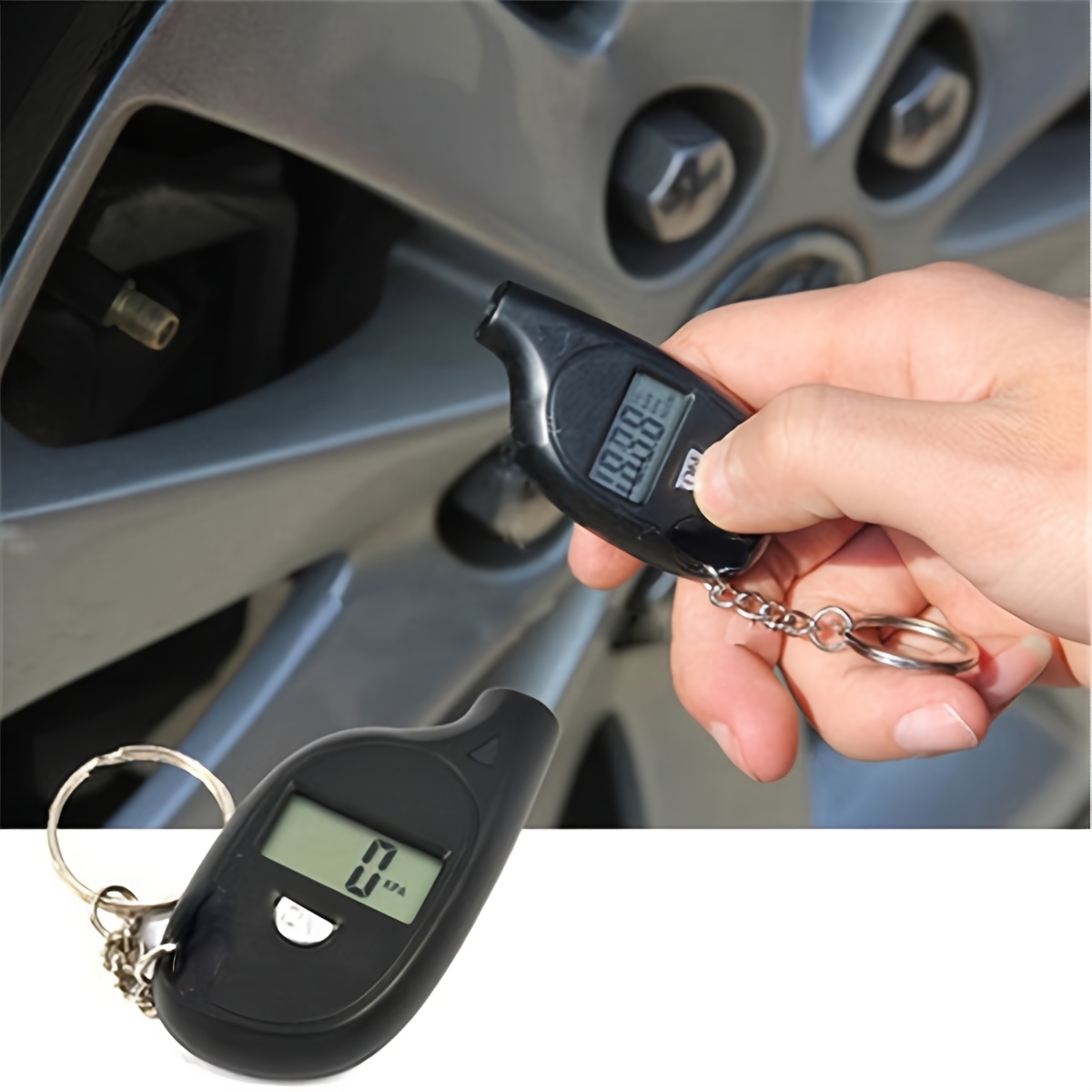 universal model digital tire pressure gauge tpms tool with lcd display keychain included for car bicycle motorcycle air pressure test adapter Product details 3