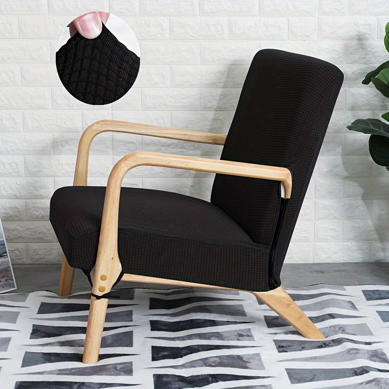 TEMU 1pc Thick Elastic Home Integrated Waffle Chair Cover Zipper Stool Cover Plain Color Chair Slipcover Washable Removable Chair Cover For Living