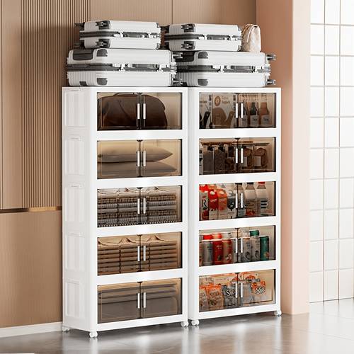 29 1 inch extra large storage cabinet 3 4 5 tier foldable stackable plastic organizer with lids and wheels for kitchen hallway living room garage bedroom