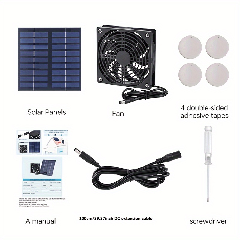   portable solar powered fan kit with 2w9v panel outdoor use exhaust ventilation   8 2ft extension cord details 7