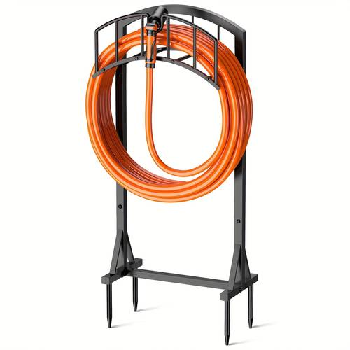 heavy duty freestanding garden hose holder metal water hose storage rack with adjustable hooks for outdoor lawn yard red hose included
