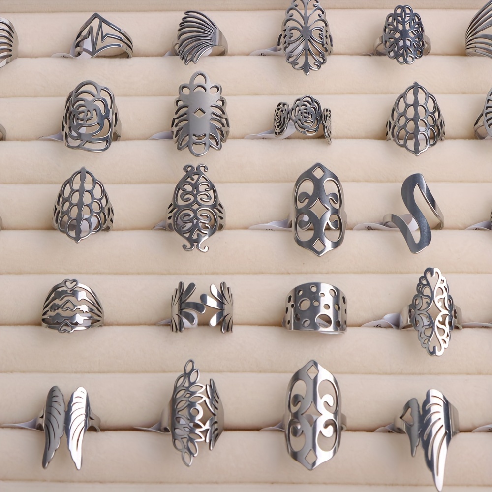 10 20Pcs Geometric Stainless Steel Rings Women