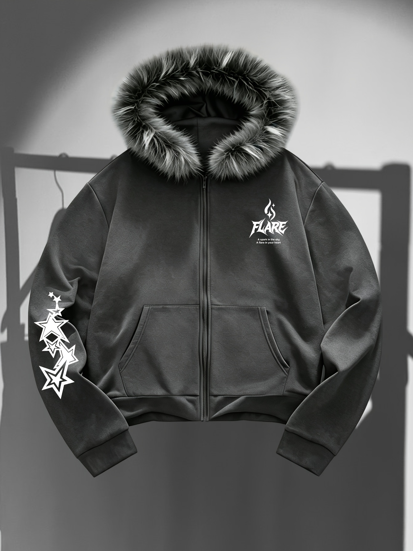 zip up hoodie with fur hood sold on Temu United States