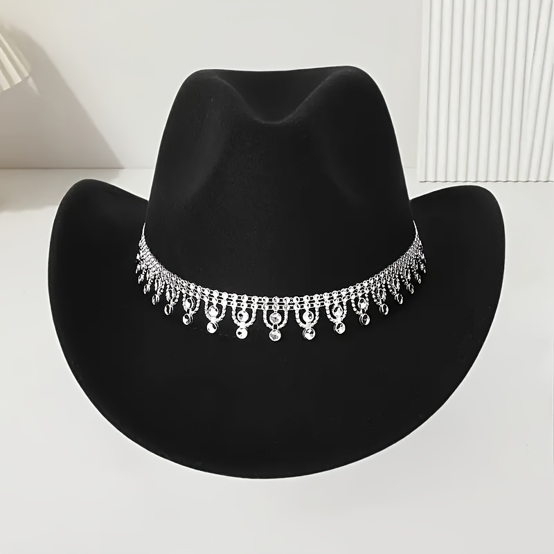 black cowboy hat with rhinestones sold on Temu United States display picture 1