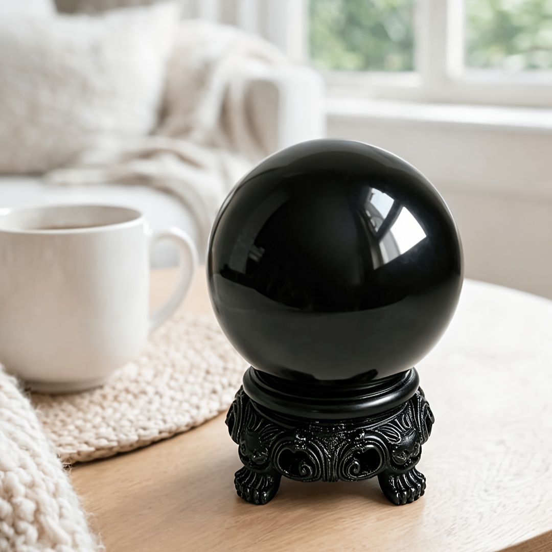 TEMU Ensemble combiné de boule de cristal noire avec son support, ornements décoratifs , et .