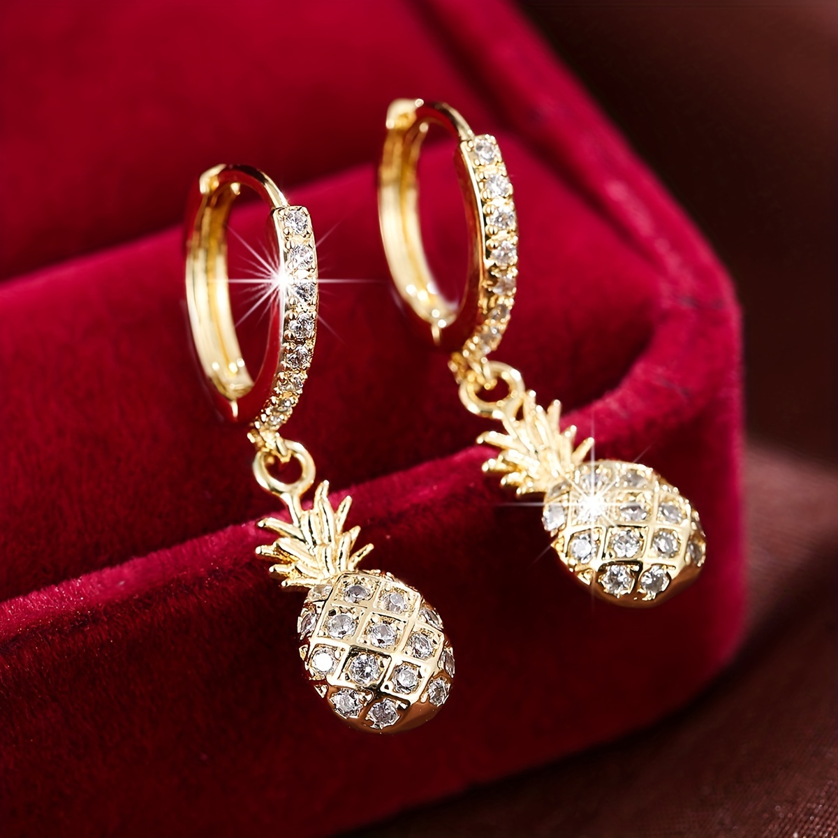 

1 Pair Copper Hoop Earrings With Charms, Synthetic Zirconia, Simple Cute Design For Daily And Party Wear