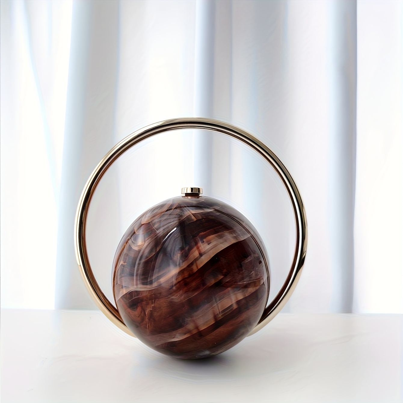 Women'S Large Capacity Marble-like Brown & Golden Marble Texture Handbag - Elegant Luxury Evening Clutch with Golden-Tone Hardware, Detachable Strap, Golden-Tone Buckle Closure, Versatile for Parties & Formal Events