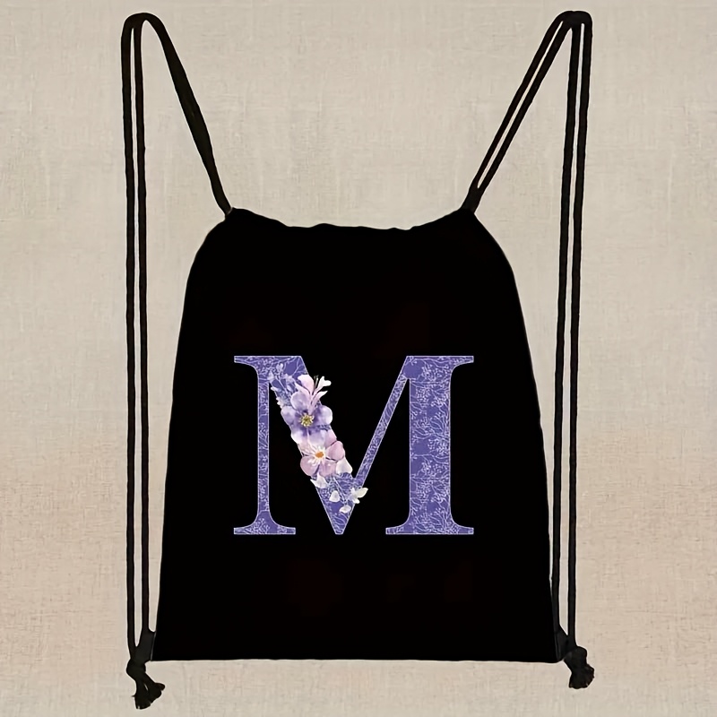 TEMU 1 Unisex Custom Lettered Gym Bag, Floral Drawstring Bag, Purple Lettered , Basketball Gym Bag, Soccer Gym Bag, Volleyball Gym Bag, Custom