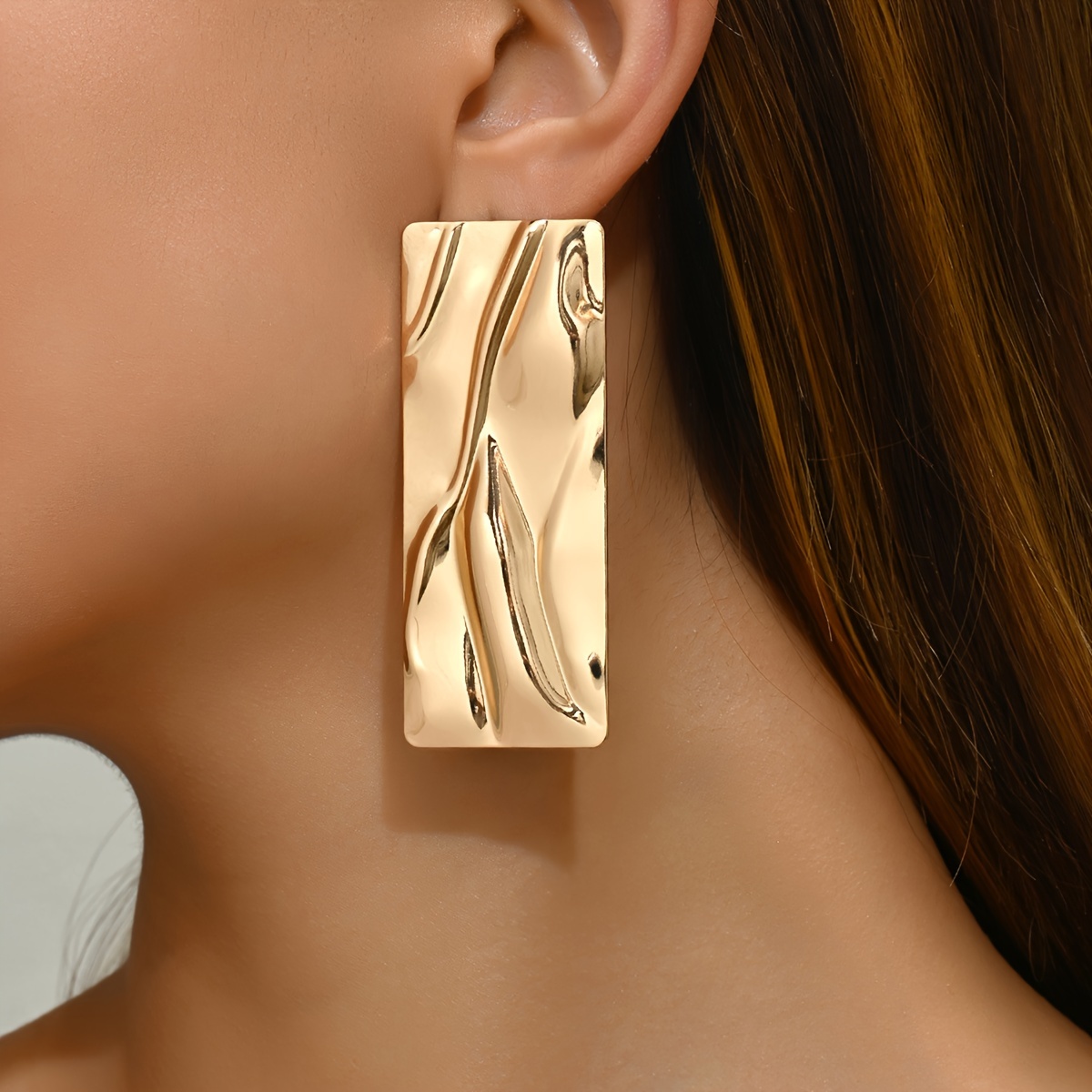TEMU 2ps Fashion Retro Exaggerated Sexy Geometric Rectangular Irregular Pattern Antique Silvery Golden Optional Large Earrings Suitable For Ladies To