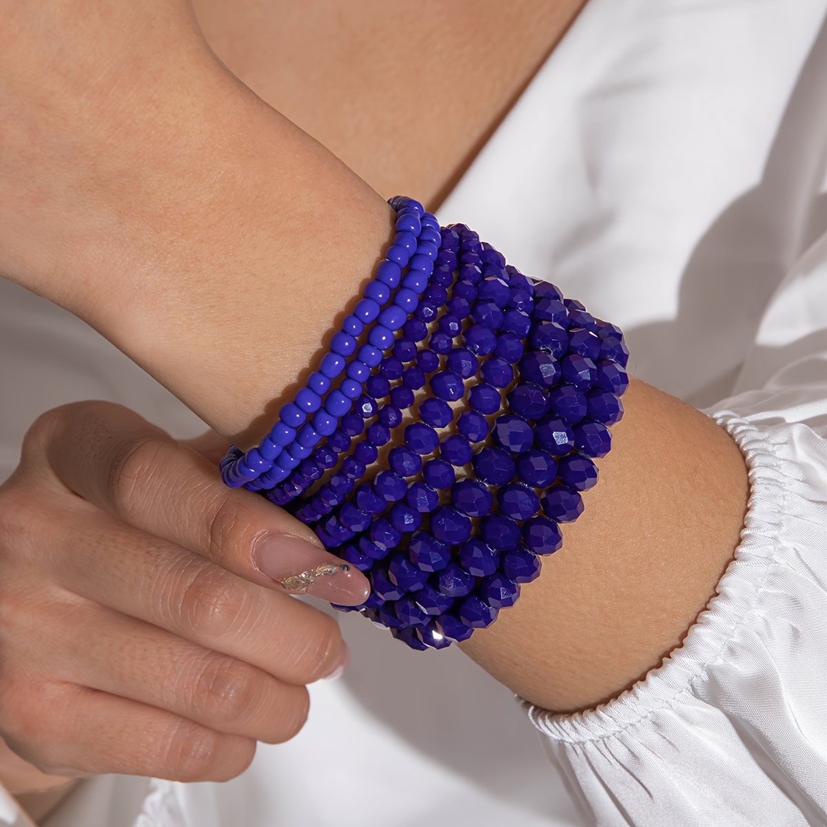 9pcs Bohemian Glass Beaded Bracelet Set - Festive Accessory