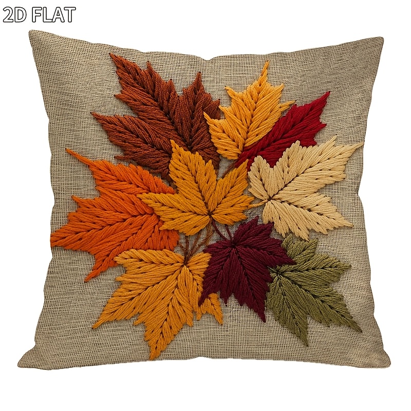 TEMU 45*45cm/18*18inch, Taie d'oreiller brodée de feuille d'érable d'automne, 1 pièce Housse de coussin confortable de style rustique à texture de