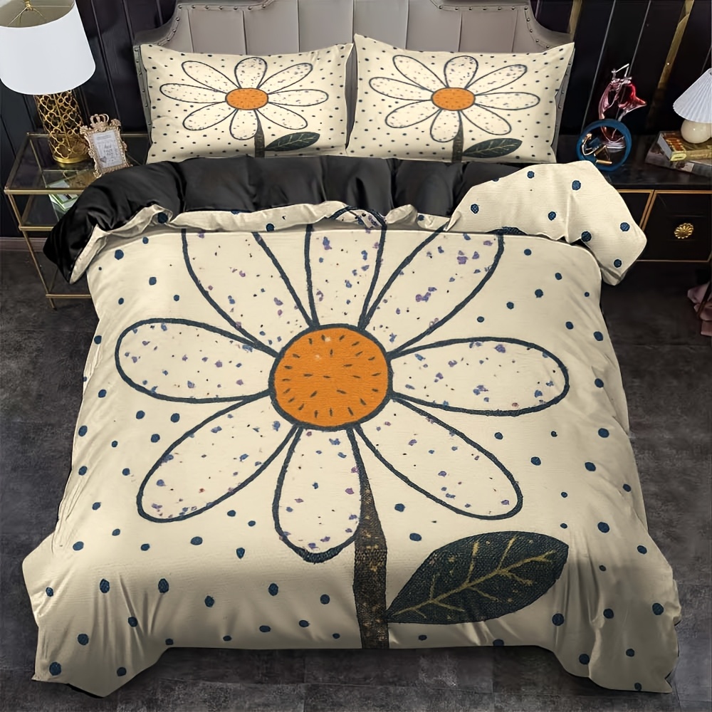 TEMU A 3pcs Bedding Featuring A And Easy Design With Daisy Polka Dots, Made From Printed Polyester. The Set Of A Duvet Cover And 2 Pillowcases,
