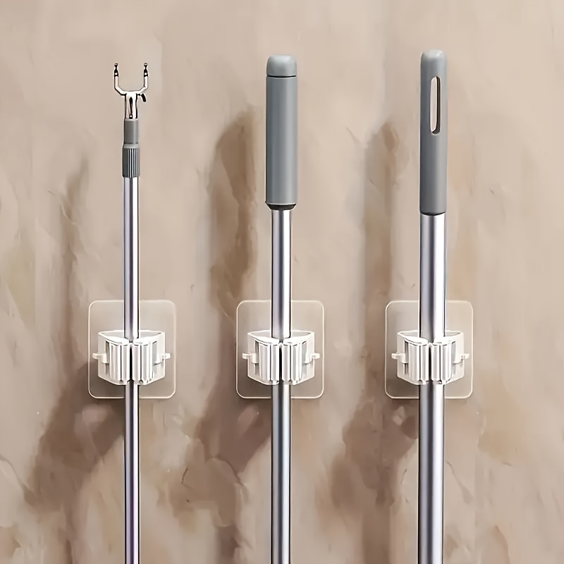 6pcs Easy to Install 6pcs Modern Heavy-Duty Plastic Wall-Mount Mop & Broom Holders, Space-Saving Storage Hangers for Bathroom & Kitchen, Utility Hooks